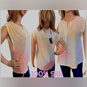 💯 Silk Leopard Print Blouse in Pastels. NWT Size 36 XS/SM RETAIL $245